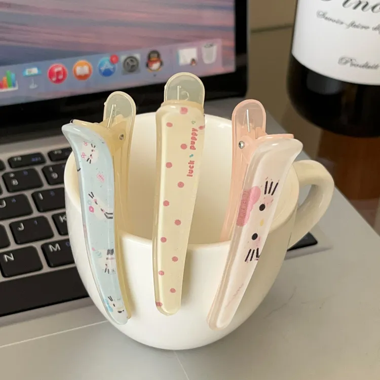 韩系可爱波点猫咪鸭嘴发夹女甜美刘海一字夹洗脸化妆碎发边夹发卡