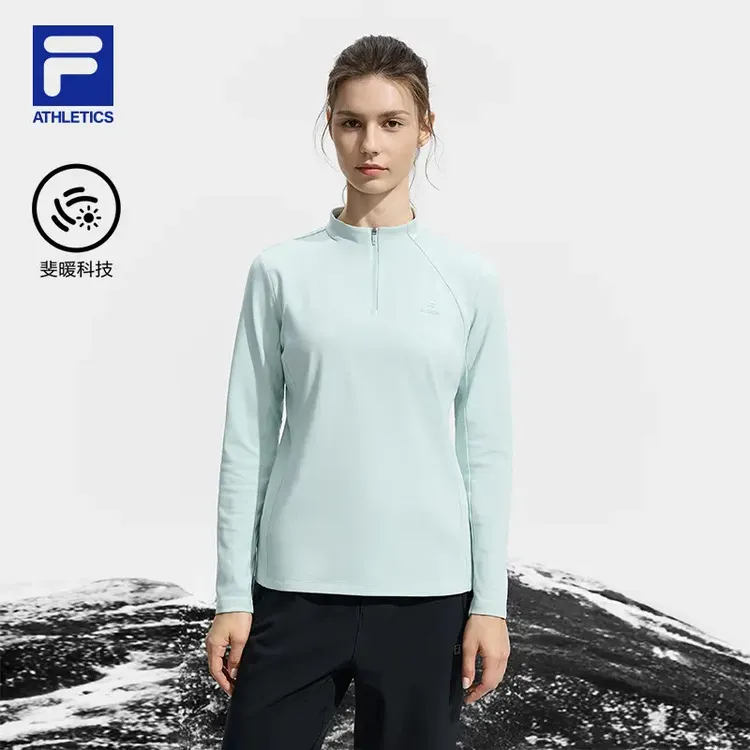 斐乐【加绒保暖上衣】女新款立领内搭户外弹力运动长袖A11W547203F