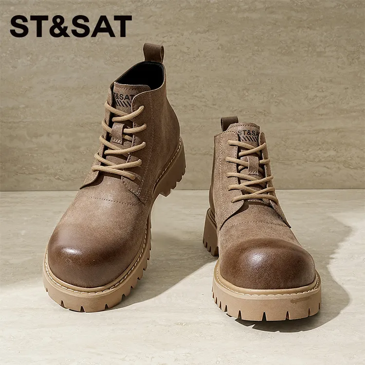 星期六马丁靴男款真皮英伦风工装靴子秋冬高帮黑色皮靴厚底皮鞋男