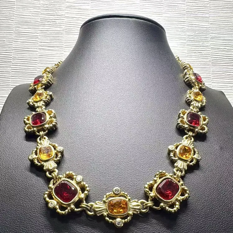 合金琉璃吊坠 金色宫廷风星星/日月/云朵/宇宙坠链首饰气质项链