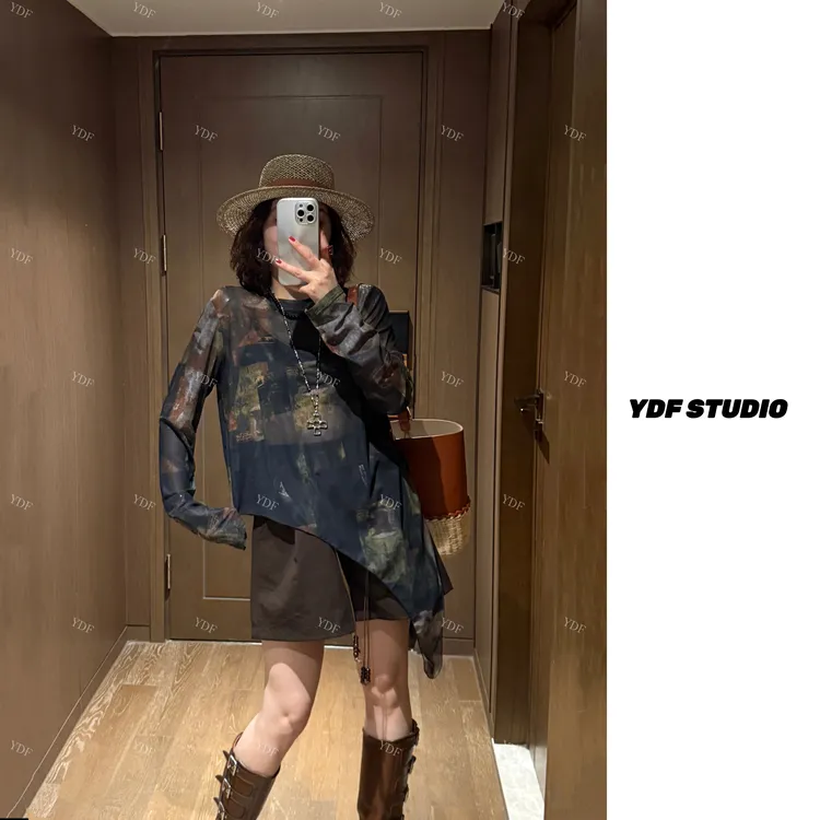 YDFSTUDIO小众【潮流艺术】欧货早秋不规则撞色拼接设计时尚上衣