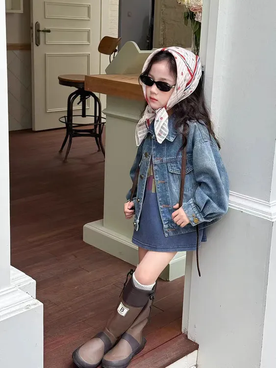 女童秋装复古牛仔外套儿童韩版时髦夹克上衣