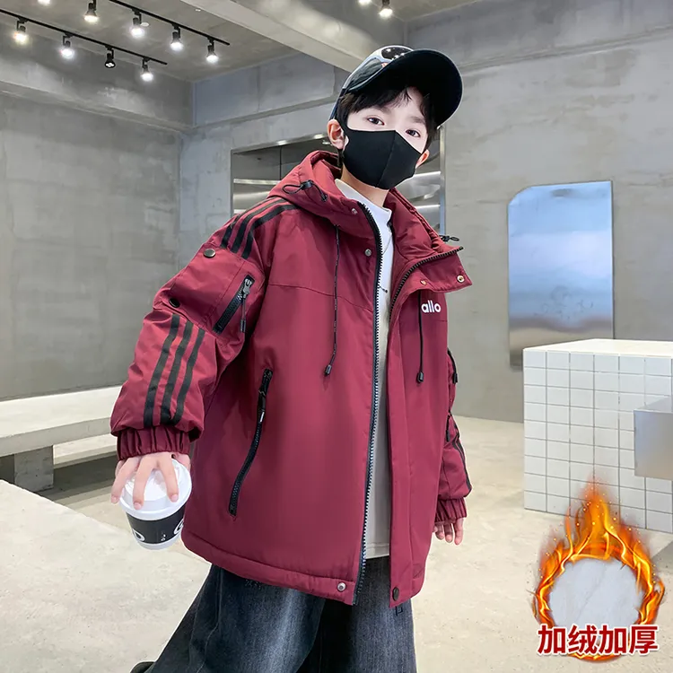 男童冬装加绒外套2025新款中大童秋冬款男孩保暖加厚冬季派克服潮