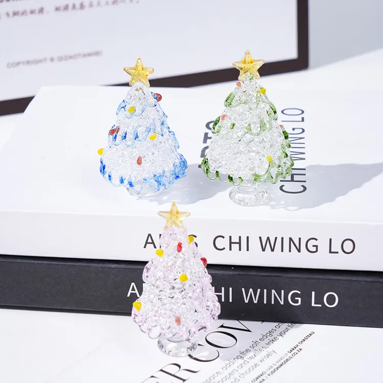 淄博琉璃圣诞树办公桌面摆件可爱玻璃圣诞节礼物爆款博山工艺品
