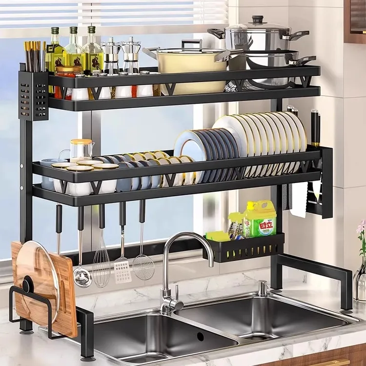 厨房置物架水槽沥水架置物架免打孔台面碗盘收纳架多功能洗碗架子