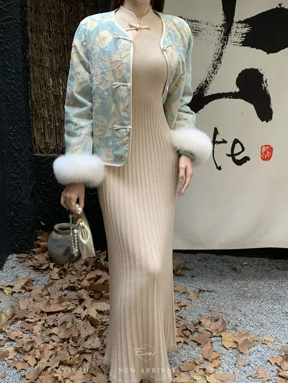 EIA一尧【淡香】冬季气质百搭新中式连衣裙女清冷显瘦毛织收腰长裙