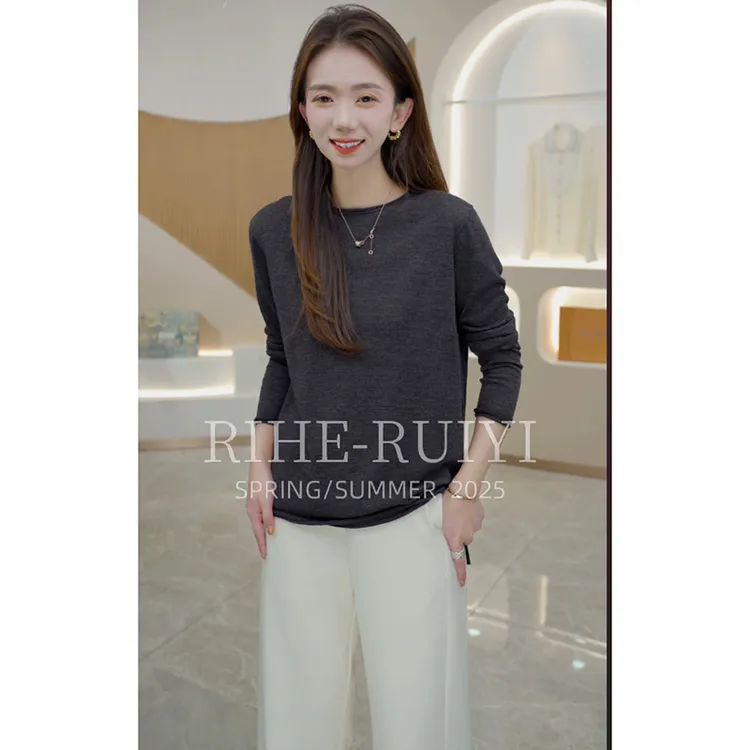 R H 【基石】120S扬子纱圆领打底衫设计感小众基础毛衣801