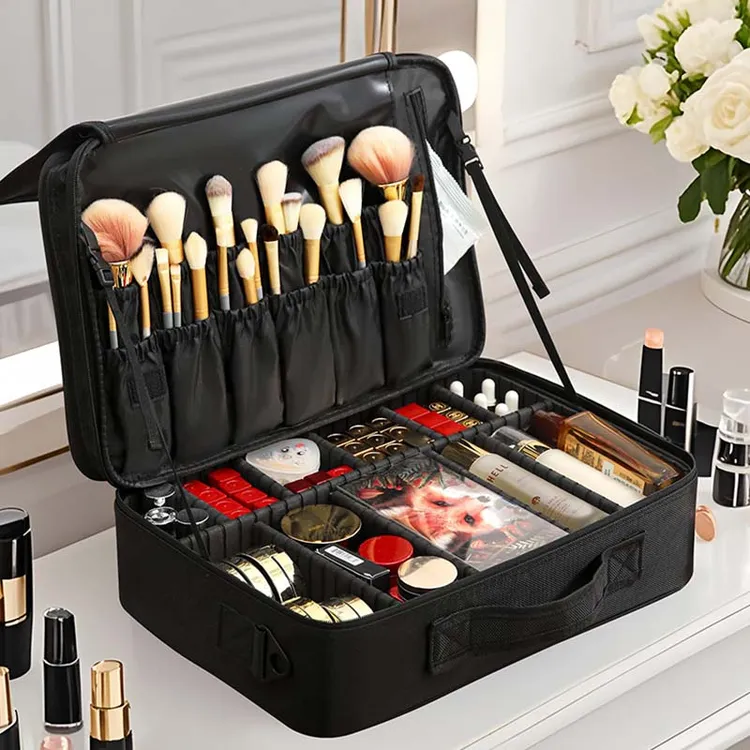 便携手提收纳可拆卸简约风纯色女化妆包跟妆包纹绣美甲旅行收纳包