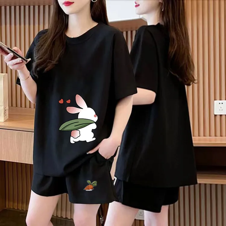 运动服套装女夏季时尚新款洋气短袖短裤休闲两件套大码显瘦薄款潮