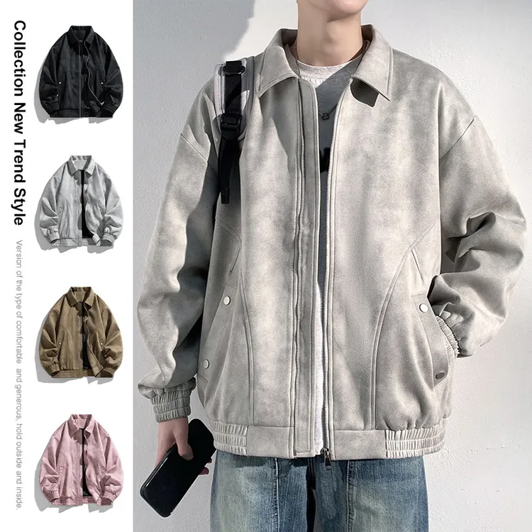 玛斯柏美式复古夹克男士春秋季2025新款痞帅潮流百搭磨毛皮衣外套