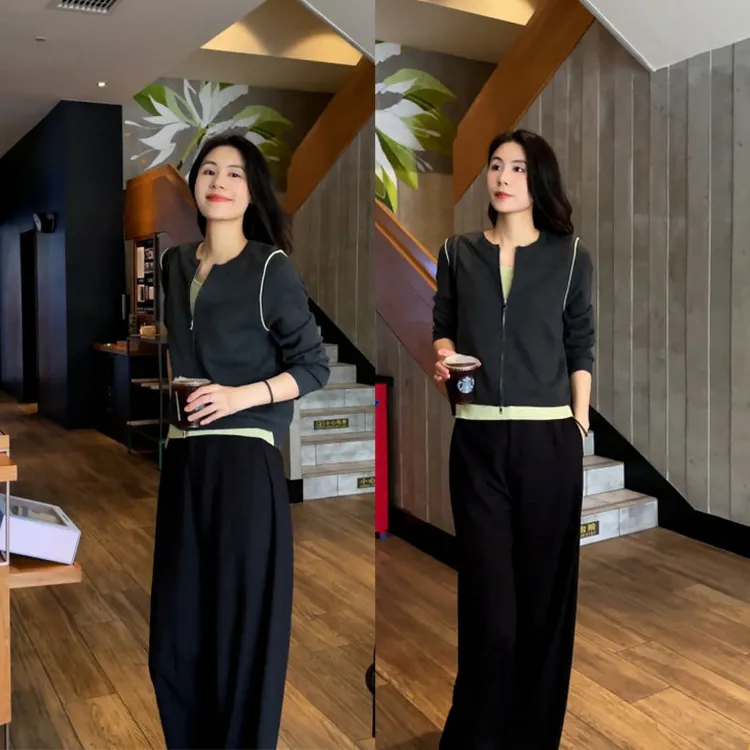 2025秋季新款设计感一整套时尚百搭长袖上衣女休闲阔腿裤两件套装