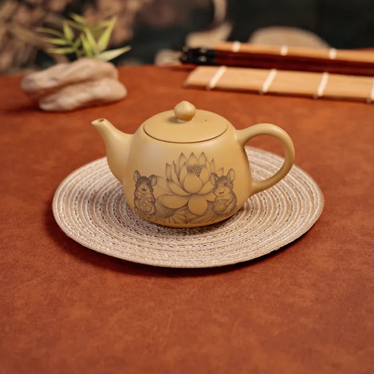 黄段紫砂壶手工金鼠送财将军壶过滤冲泡茶壶陶瓷功夫茶具仿古茶壶
