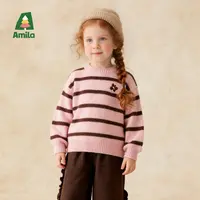 Amila啊咪啦2025冬季新款条纹撞色百搭女童毛衣针织衫XD5MY524