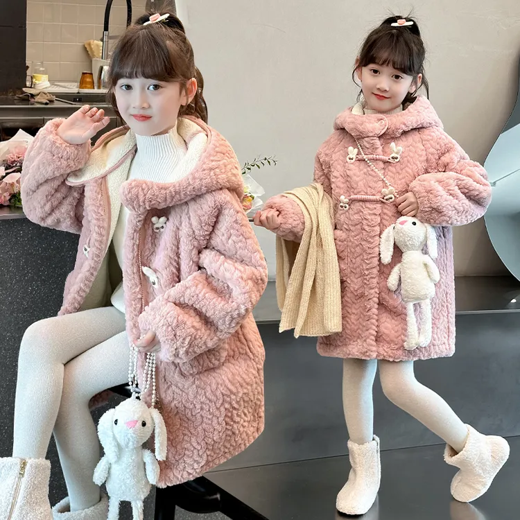 儿童外套秋装2025新款洋气大童秋冬款加绒加厚毛毛衣女童冬装外套