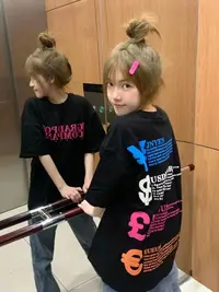 纯棉字母夏高街潮牌上衣宽松衣服T恤女情侣韩版短袖学生半袖t恤