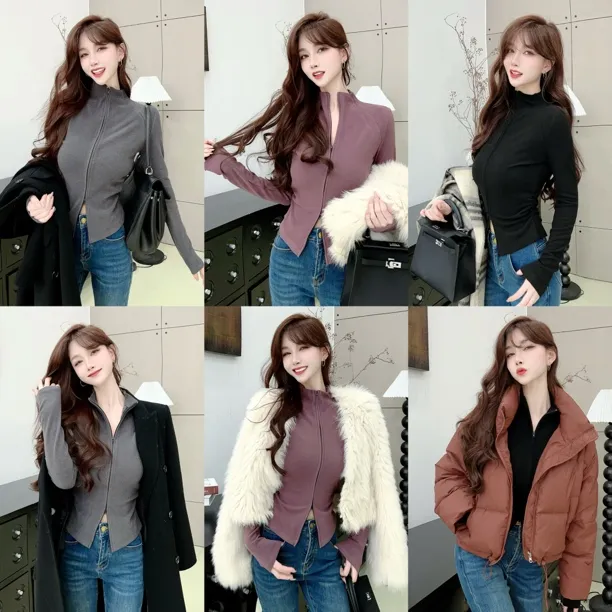 《小暖炉》美式半立领双面磨毛拉链上衣(8397)