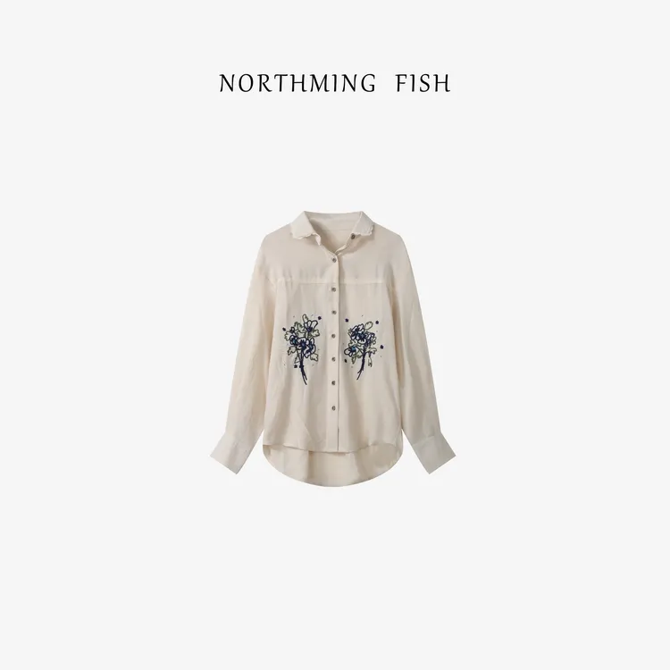 NorthMing fish「云边花语」 随性松弛精致花边蕾丝领廓形衬衫