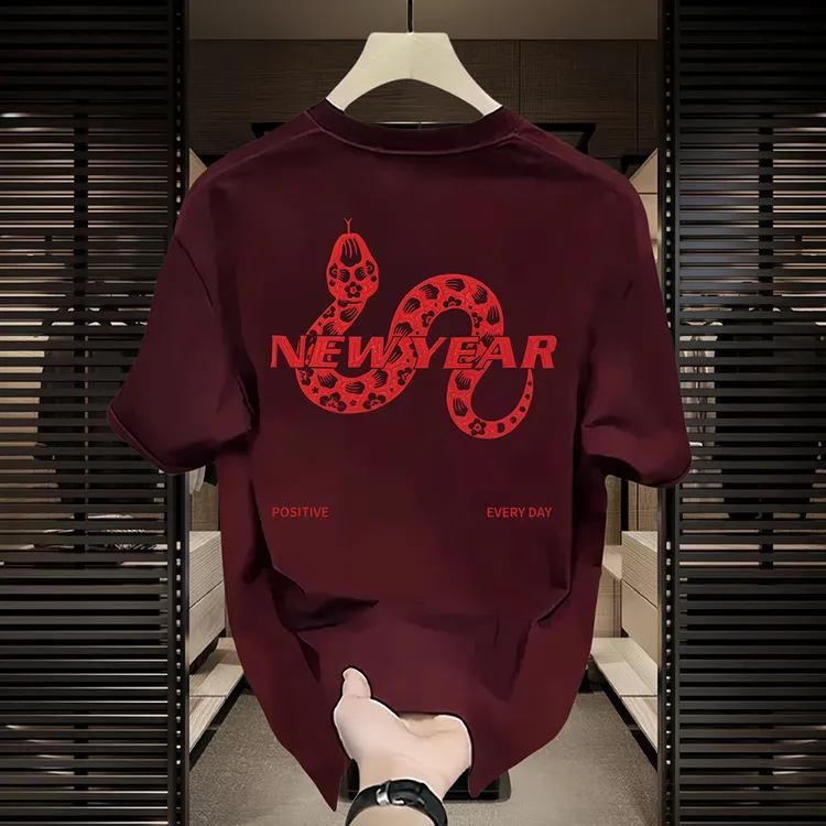 赫库森2025新款潮牌纯棉T恤圆领上衣印花时尚国潮新年短袖打底衫