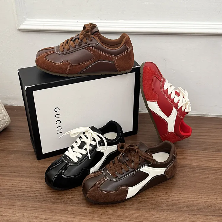 秋冬系带拼色内增高复古港风德训鞋女鞋鞋子女款德训阔腿裤必备鞋