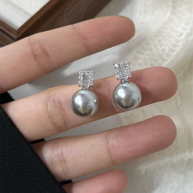 铜合金锆石耳饰 S925银针法式复古方形锆石高亮耳钉女通勤简约百