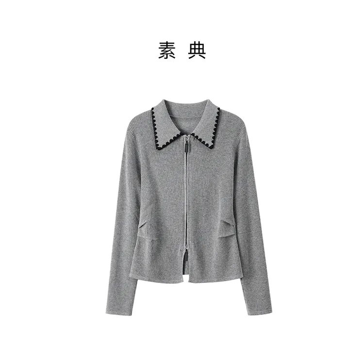 素典【松弛印记】秋季百搭毛针织polo设计感长袖简约针织上衣5328