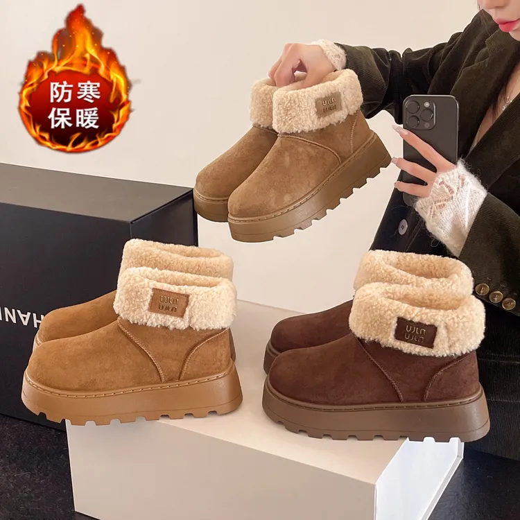 增高雪地靴女爆款2025冬季新款百搭加绒保暖棉鞋厚底皮毛一体短靴