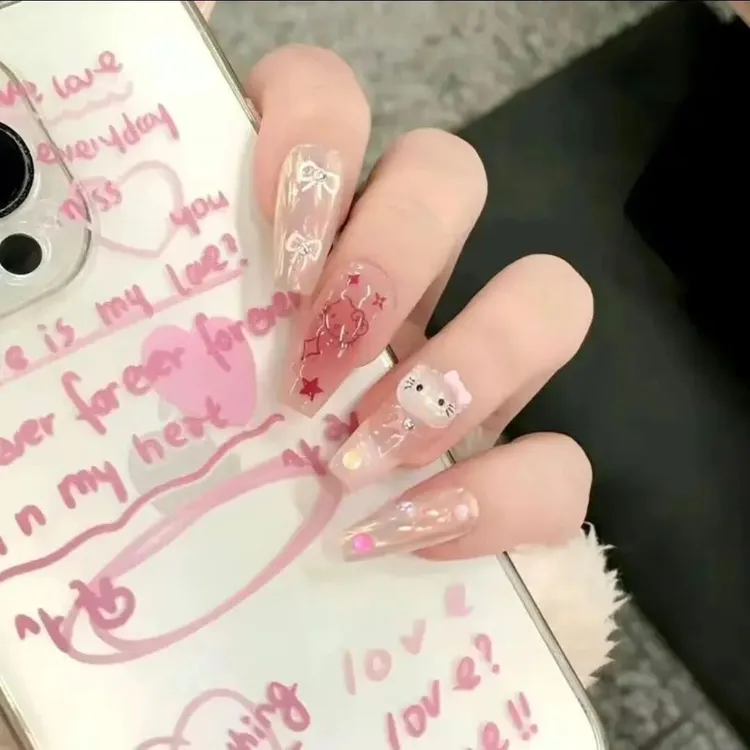 升级爆款穿戴纯手作可爱KT猫ins风显白美可拆卸假指10片特卖