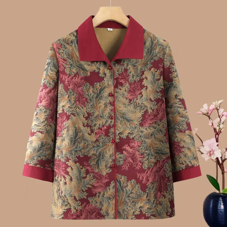 中老年人春装女奶奶长袖衬衫妈妈薄款外套老人七分袖衫夏季衣服