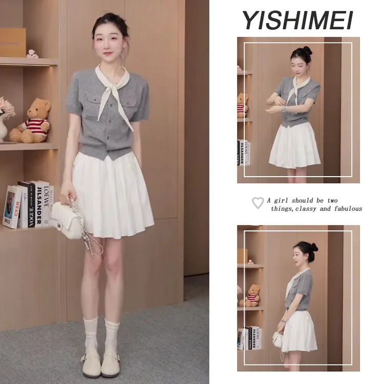 夏季温柔系穿搭女2025新款韩版百搭通勤T恤超仙蓬蓬裙两件套装