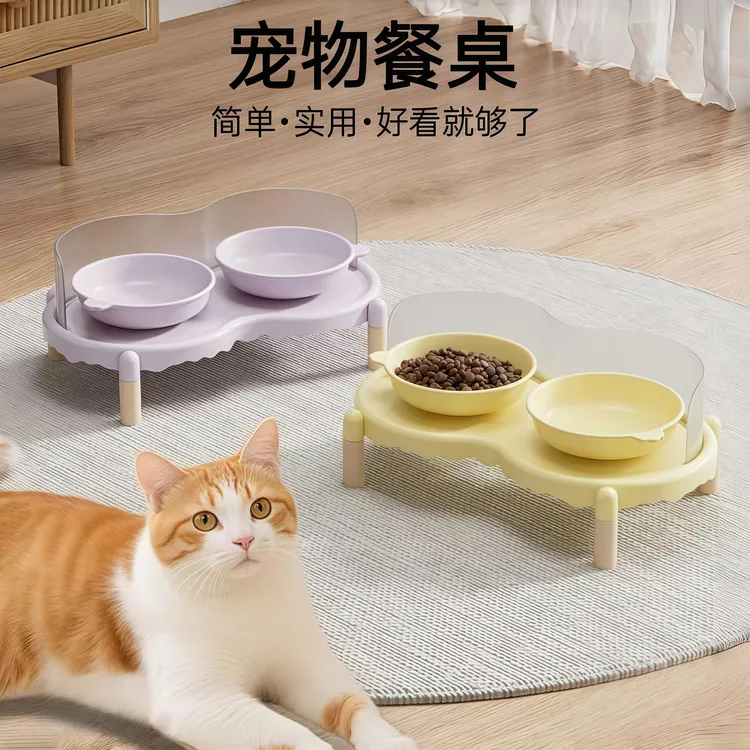 陶瓷猫碗泡泡猫碗架狗狗碗猫食盆双碗水碗粮碗饭碗防外溅不易打翻