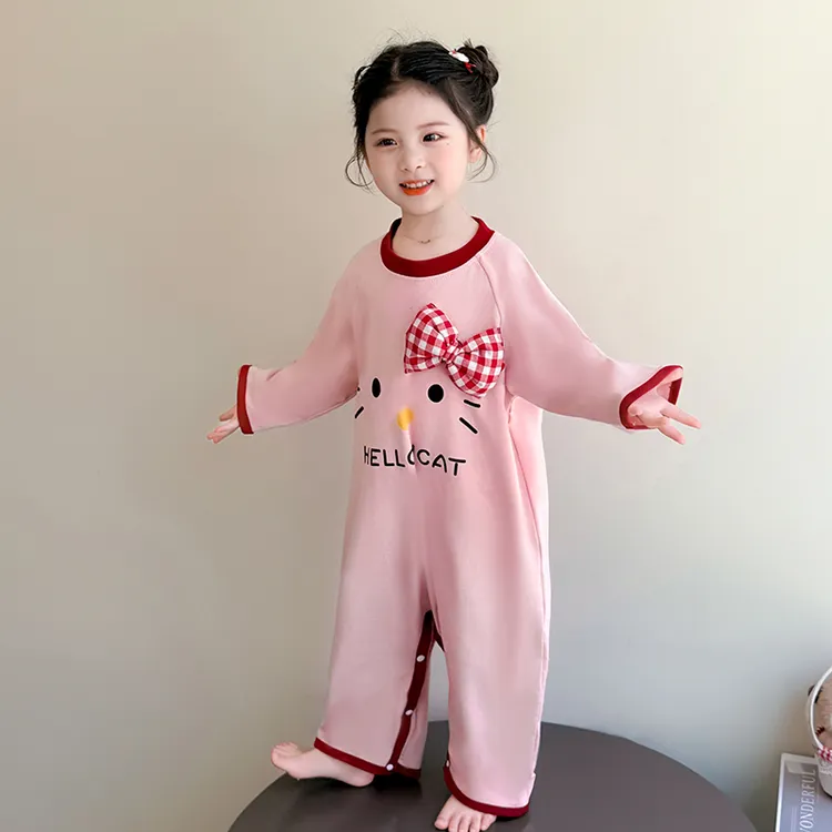 女童连体睡衣春秋款纯棉长袖薄款儿童女孩家居服婴儿宝宝防踢睡袋