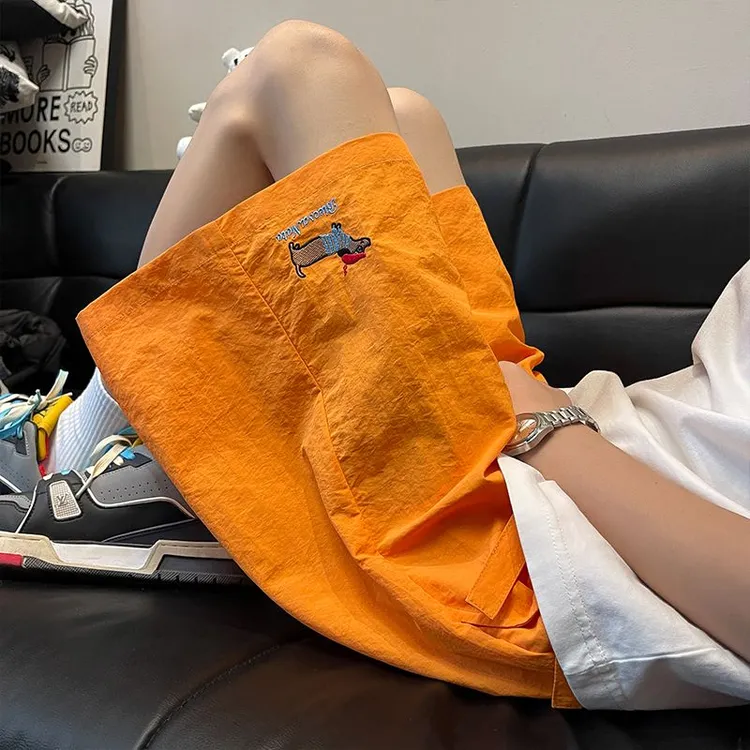 腊肠小狗冰丝男士运动休闲美式短裤纯色五分裤薄款情侣夏季沙裤子