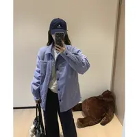 韩系蓝色格纹衬衫棉服外套92231