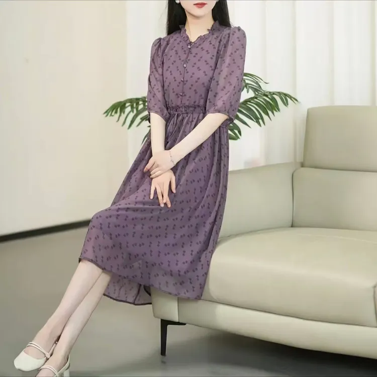 清货不补差价（紫气东来）2025年蚕丝扎染印花显高瘦气质连衣裙915