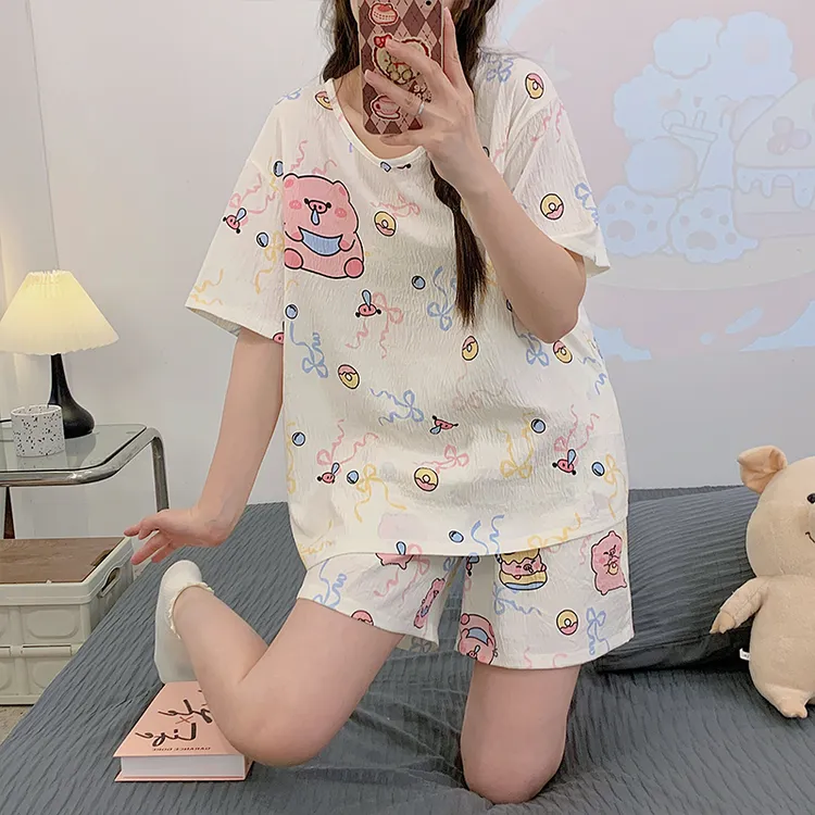 休闲家居服女2025夏季新款云朵棉卡通动漫薄款少女休闲甜美两件套