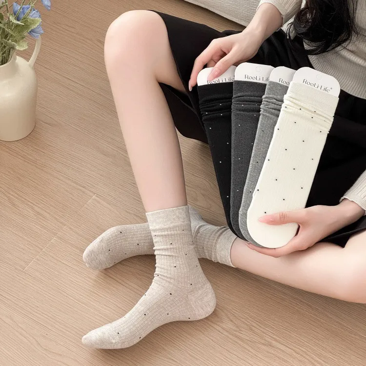 好miu好好看的波点穿搭堆堆袜无骨袜子秋冬学院风百搭勃肯鞋袜子