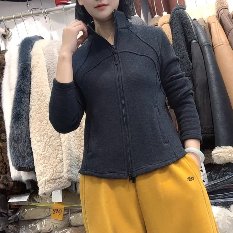 秋冬新款加绒小蛮腰立领双拉链卫衣 德绒加厚修身打底衫女