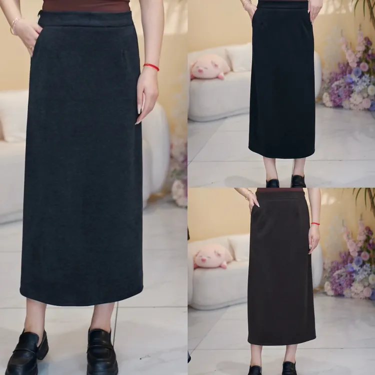 大码高腰遮肚绵羊毛醋酸混纺半身裙秋冬胖mm显瘦a字裙中长裙L2512