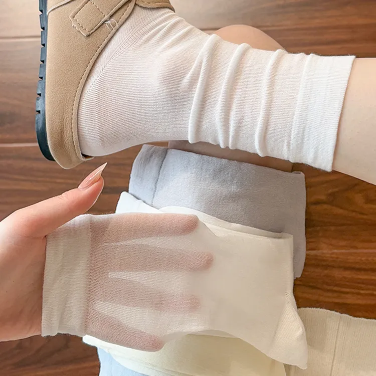 桑蚕丝袜子女夏季薄款透气白色无骨中筒袜潮流外穿配勃肯鞋堆堆袜