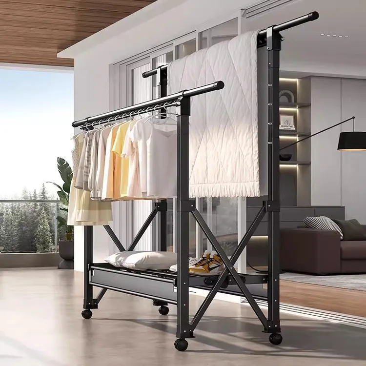 折叠晾衣架落地家用室内外晾衣杆卧室升降晒衣杆挂衣架晒被子神器