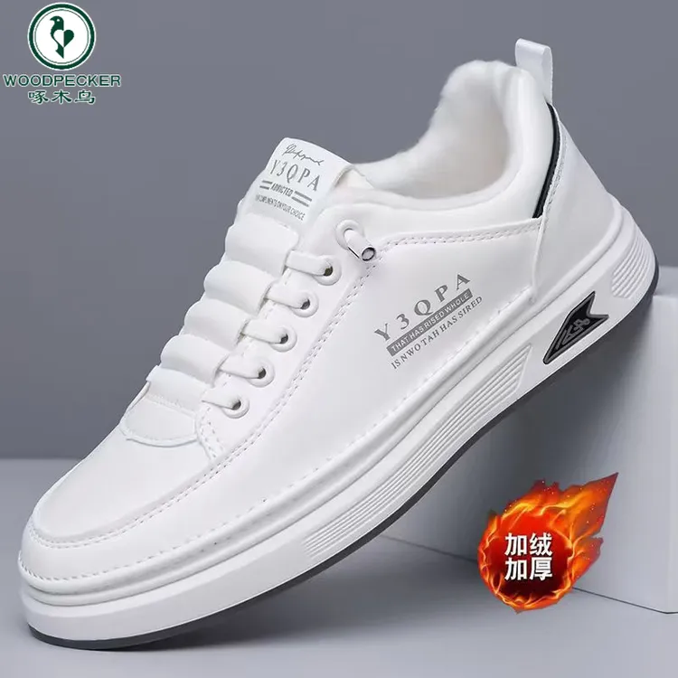 啄木鸟男士冬季加绒男士加厚新款软底潮流百搭小众板鞋鞋子男鞋