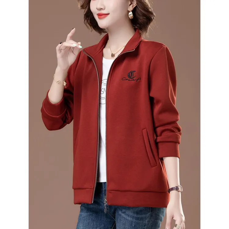应季立领开衫女卫衣春秋季单设潮流宽松时尚运动休闲棉外套200斤