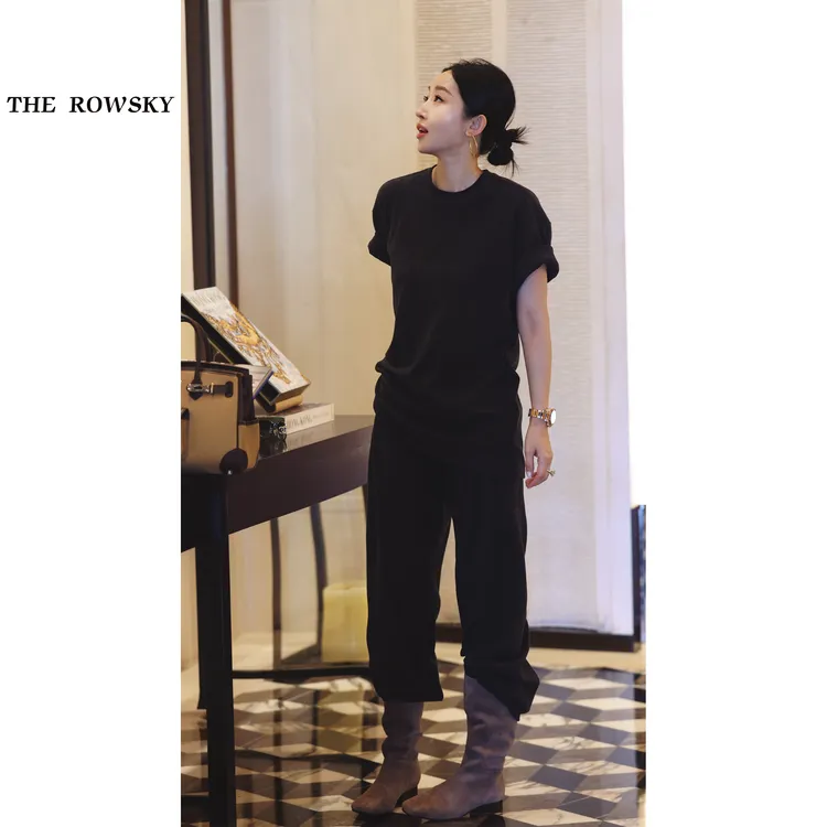 杨圣坤2025秋季新品慵懒风时尚短袖+休闲裤套装两件套SL258502