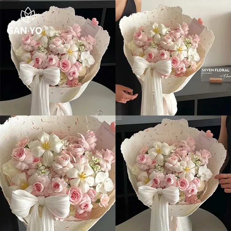 港与手撕花瓣纸鲜花花束包装纸花艺花店包花手工纸diy材料粉色