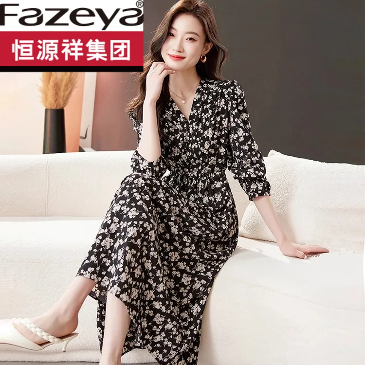 杭州高端桑蚕丝连衣裙女装2023春季新款大码宽松碎花胖mm真丝长