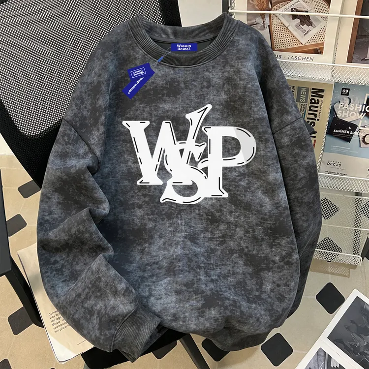 美式复古蜡染重磅卫衣男秋季新款hiphop高街痞帅慵懒风硬挺上衣服