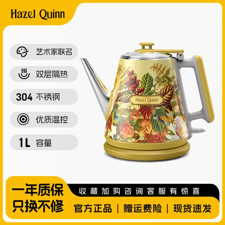 联名款欧洲同款不锈钢手工复古迷你防烫长壶嘴家用法式电热水壶