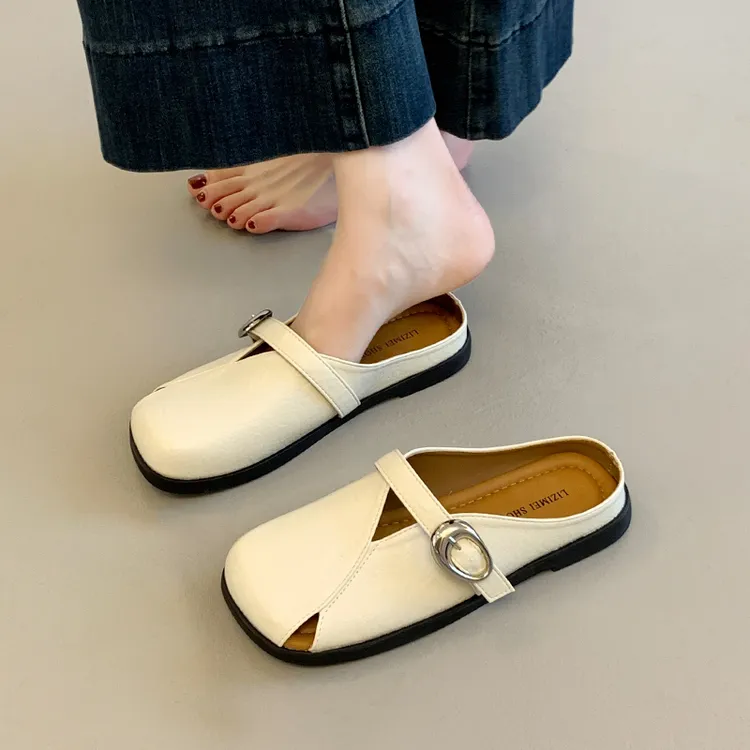 包头半拖鞋女夏季外穿凉拖鞋女款2025新款爆款老钱风气质平底