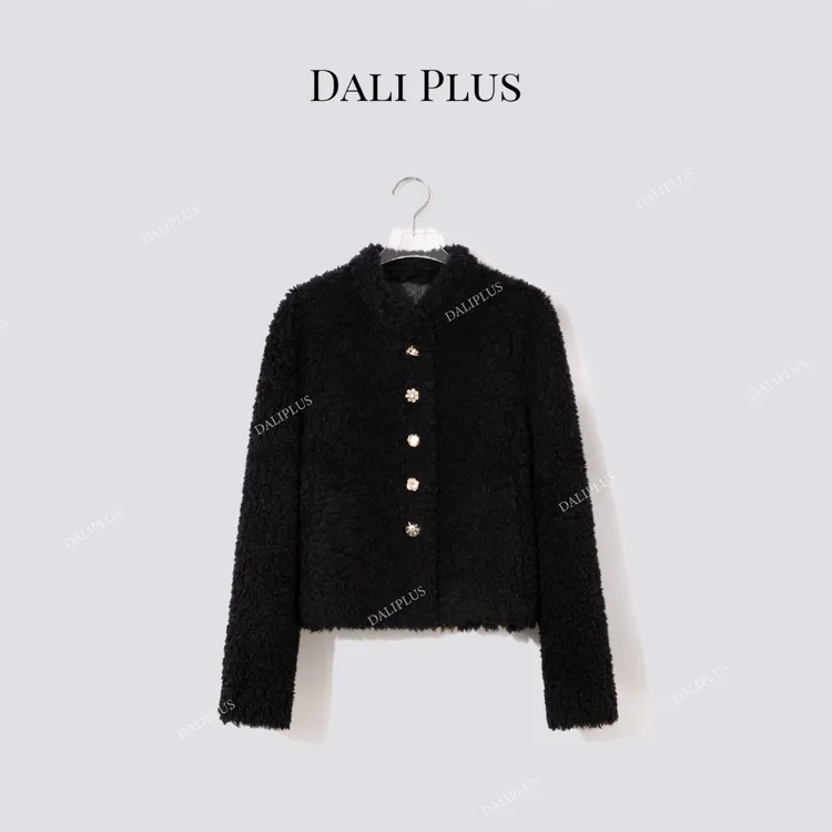 DALI PLUS“100绵羊毛”单排扣短款简约百搭颗粒毛外套-D5SC0014-2