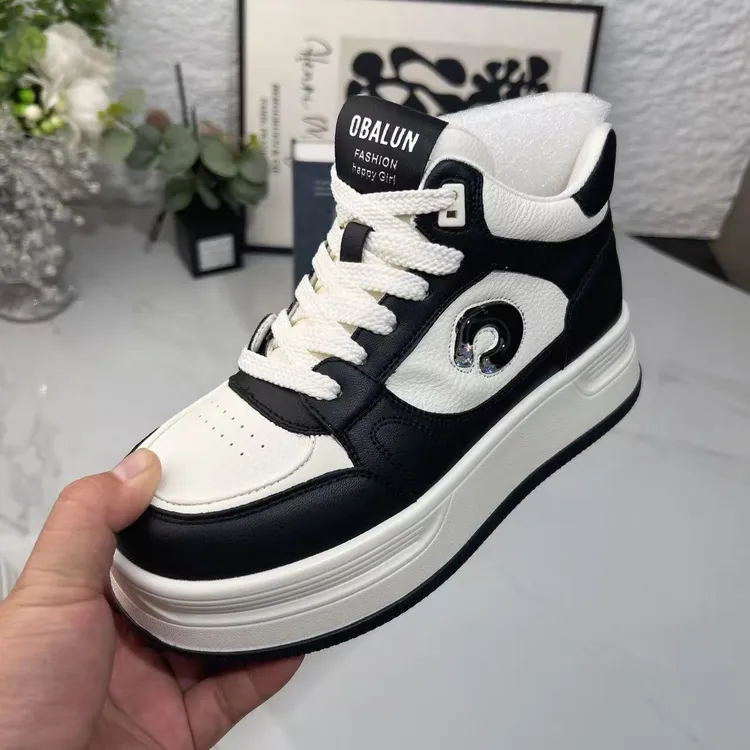 秋季厚底高帮真皮小白鞋5805-6时尚百搭潮流ins女鞋韩版学生潮鞋